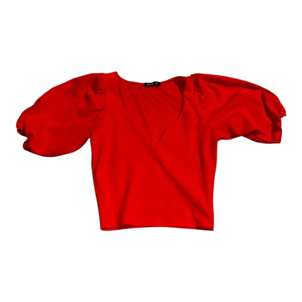Top 10 Red Puff Short Sleeve Crop Top Size S